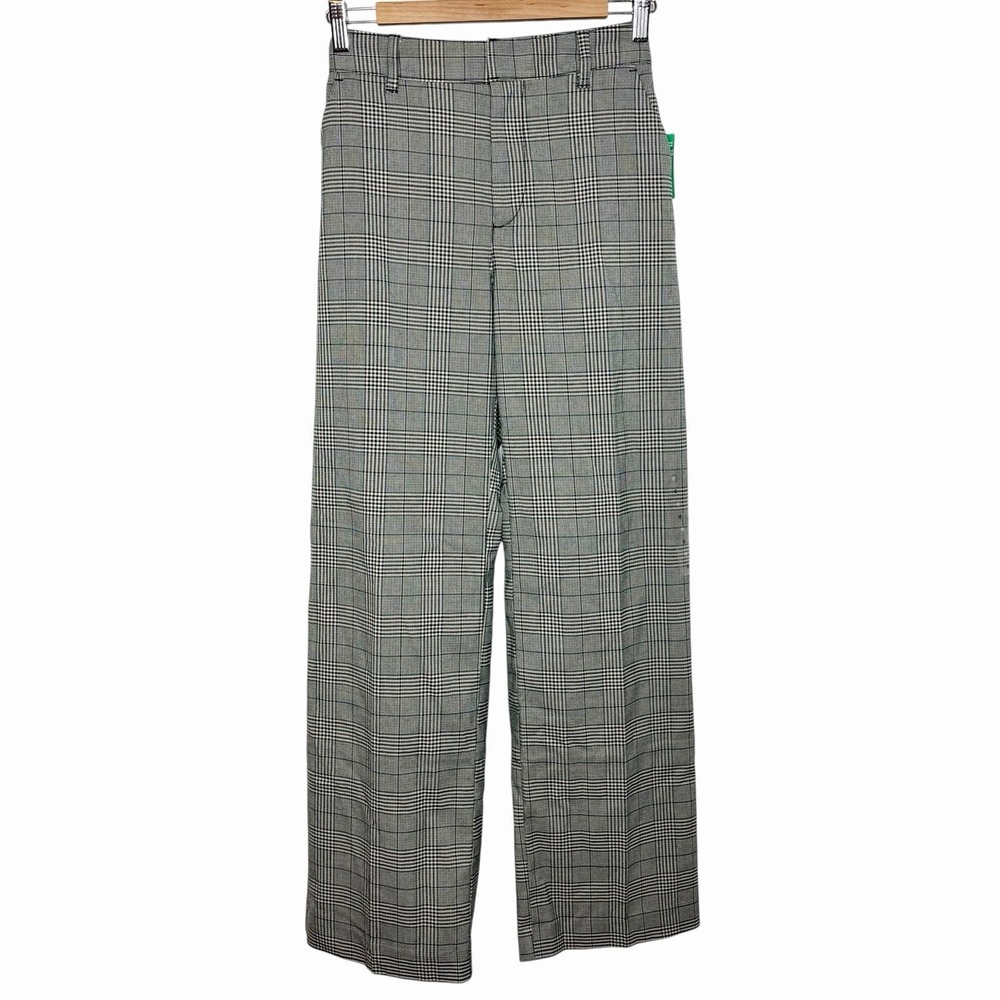 Gap Easy Trouser Pants Beige Glen Plaid Womens Size 0 Wide Leg High Rise Career